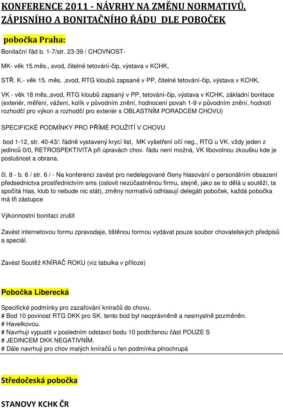 ,svod, RTG kloubů zapsaný v PP, tetování-čip, výstava v KCHK, základní bonitace (exteriér, měření, vážení, kolík v původním znění, hodnocení povah 1-9 v původním znění, hodnotí rozhodčí pro výkon a