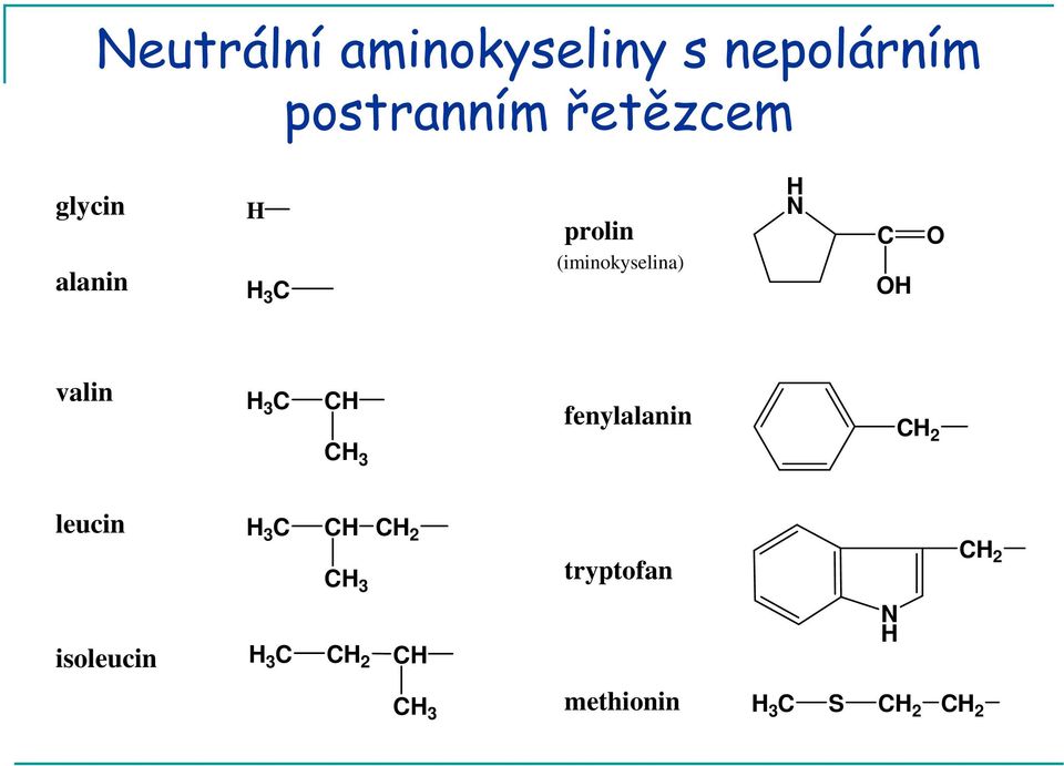 H 3 C CH fenylalanin CH 2 CH 3 leucin isoleucin H 3 C H 3 C CH