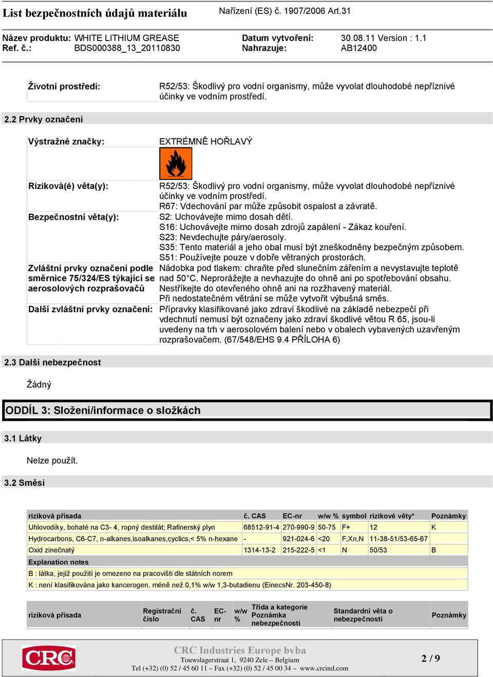 pro vodní organismy, může vyvolat dlouhodobé nepříznivé účinky ve vodním prostředí. R67: Vdechování par může způsobit ospalost a závratě. S2: Uchovávejte mimo dosah dětí.