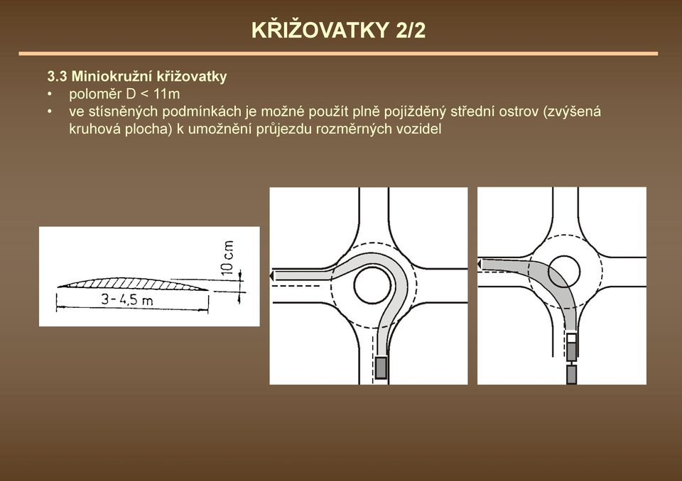 plně pojížděný střední ostrov (zvýšená