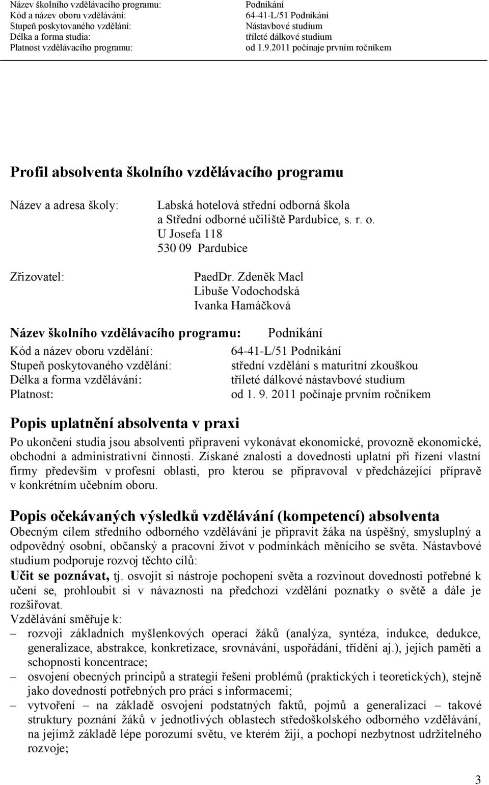 nástavbové studium Platnost: od 1. 9.