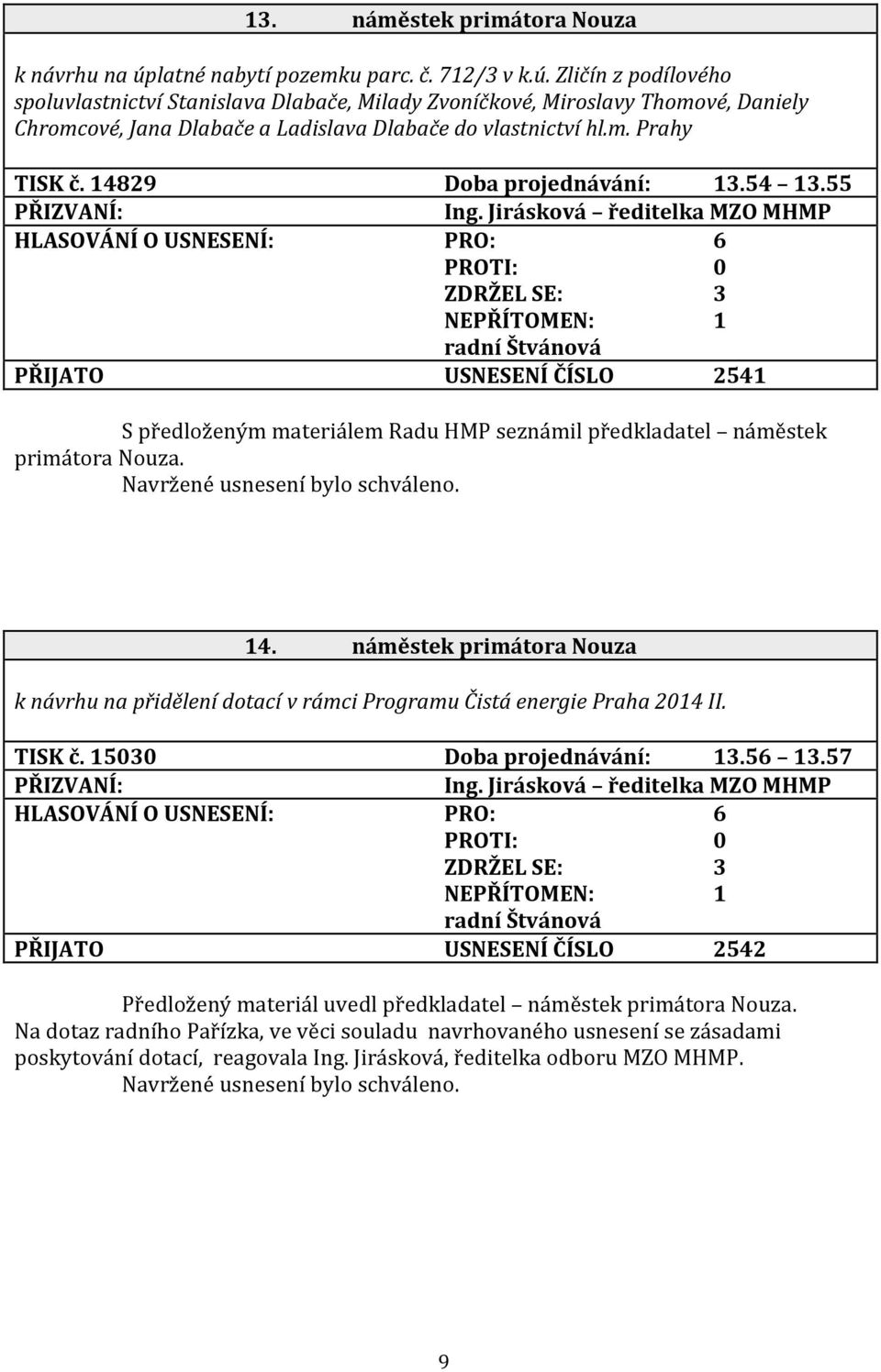 Zličín z podílového spoluvlastnictví Stanislava Dlabače, Milady Zvoníčkové, Miroslavy Thomové, Daniely Chromcové, Jana Dlabače a Ladislava Dlabače do vlastnictví hl.m. Prahy TISK č.