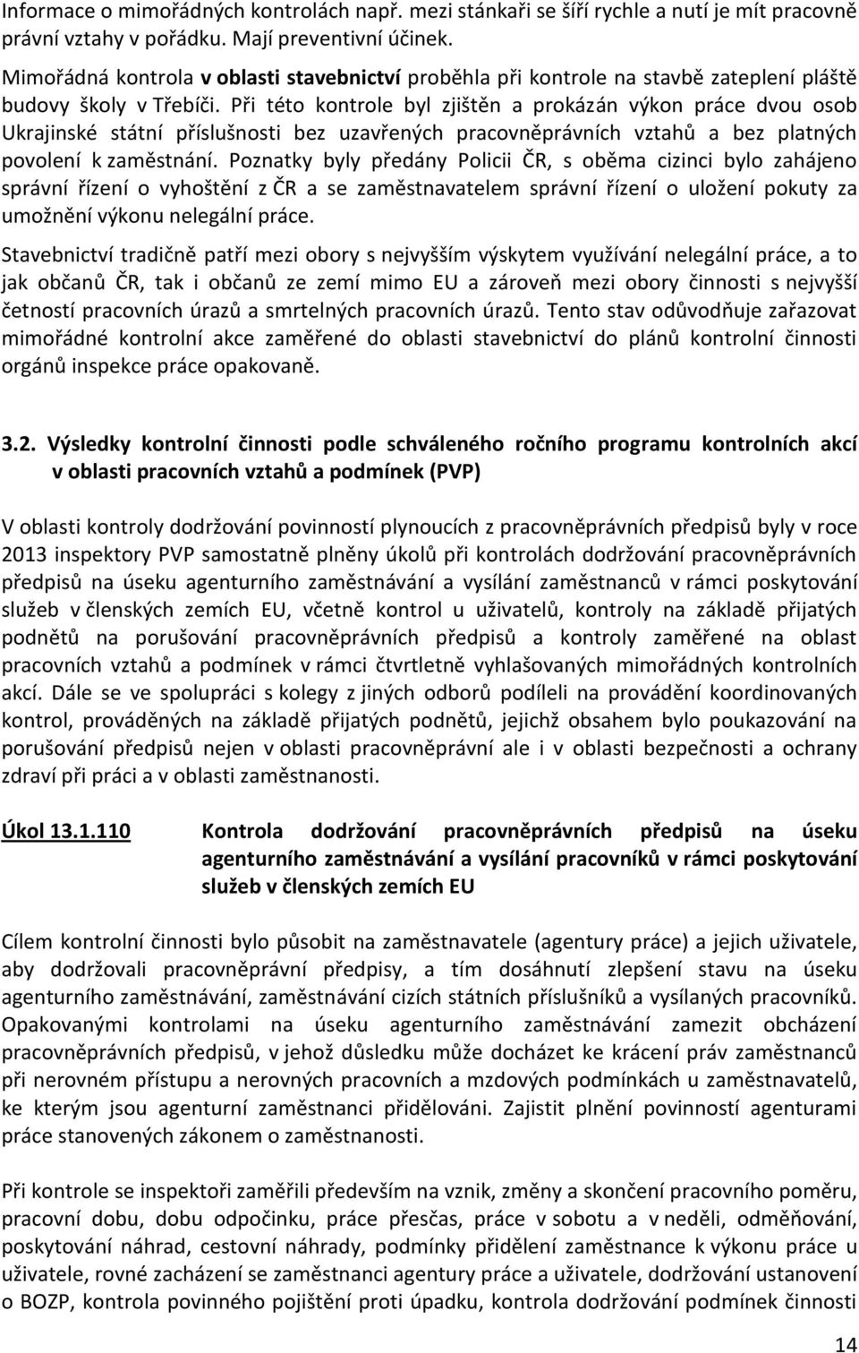 Při této kontrole byl zjištěn a prokázán výkon práce dvou osob Ukrajinské státní příslušnosti bez uzavřených pracovněprávních vztahů a bez platných povolení k zaměstnání.