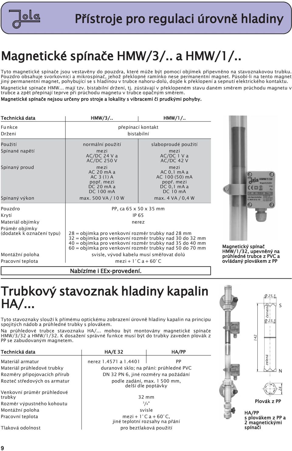 Pùsobí-li na tento magnet jiný permanentní magnet, pohybující se s hladinou v trubce nahoru-dolù, dojde k pøeklopení a sepnutí elektrického kontaktu. Magnetické spínaèe HMW... mají tzv.