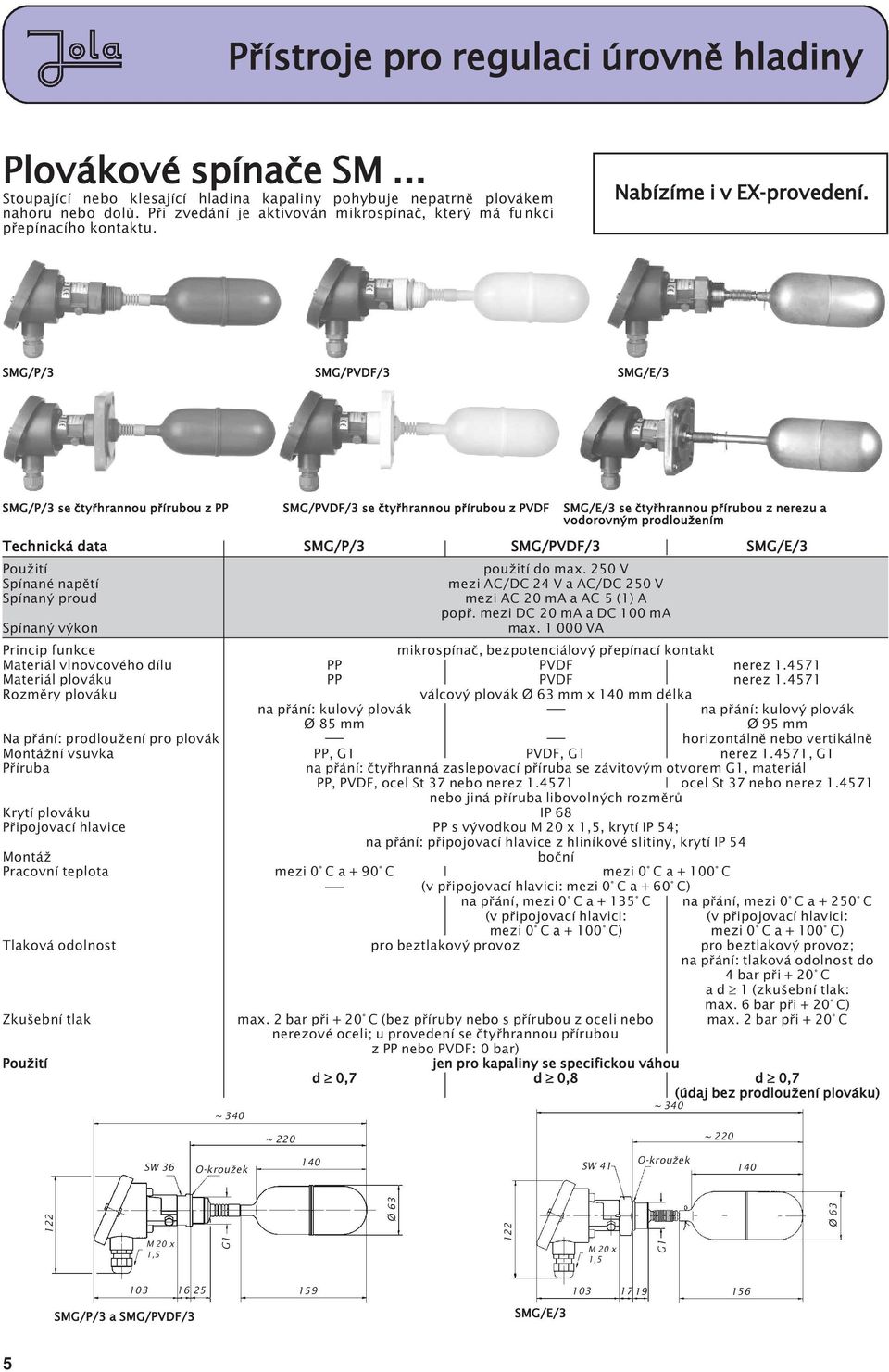 SMG/P/3 SMG/PVDF/3 SMG/E/3 SMG/P/3 se ètyøhrannou pøírubou z PP SMG/PVDF/3 se ètyøhrannou pøírubou z PVDF SMG/E/3 se ètyøhrannou pøírubou z nerezu a vodorovným prodlou ením Technická data SMG/P/3