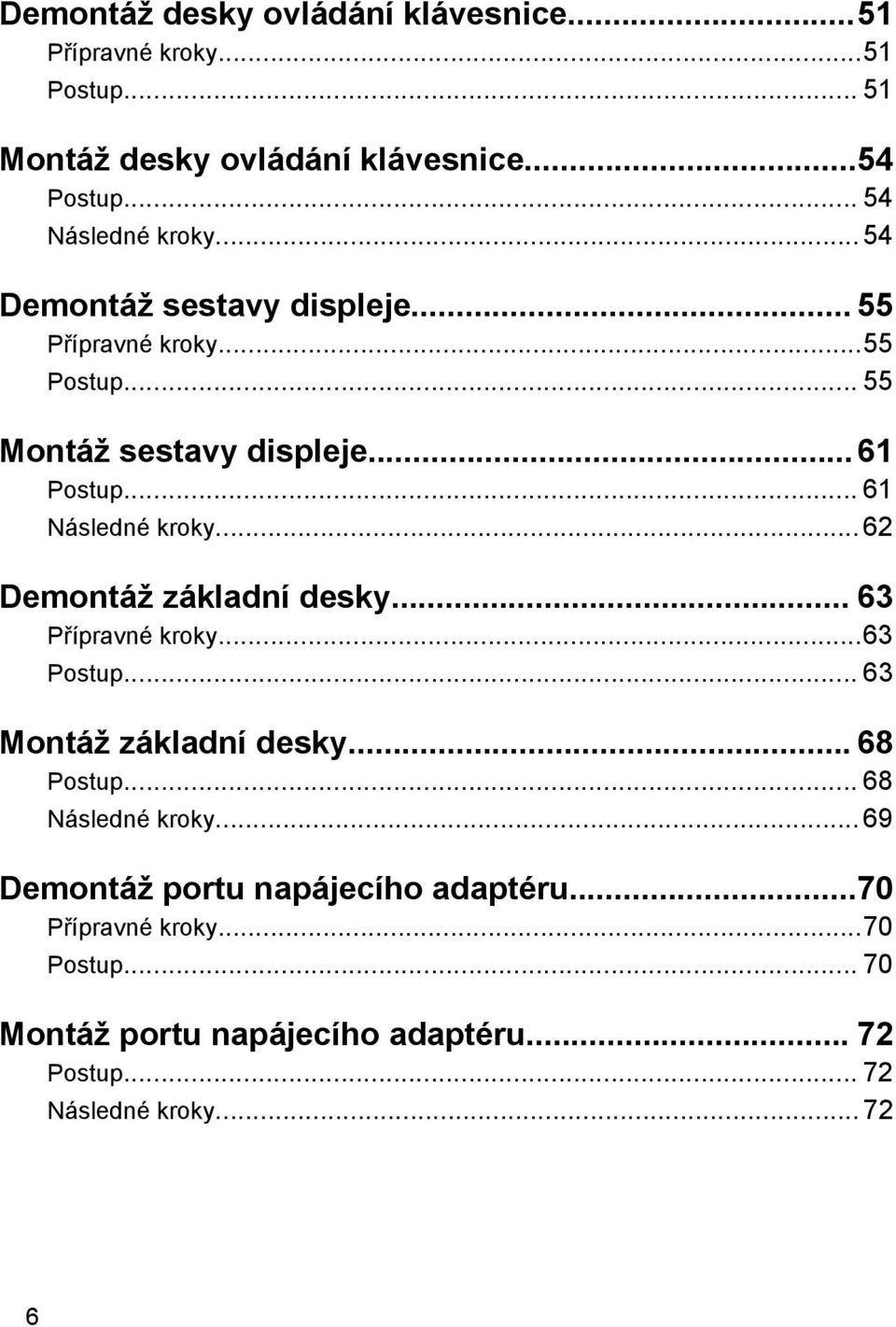 .. 62 Demontáž základní desky... 63 Přípravné kroky...63 Postup... 63 Montáž základní desky... 68 Postup... 68 Následné kroky.