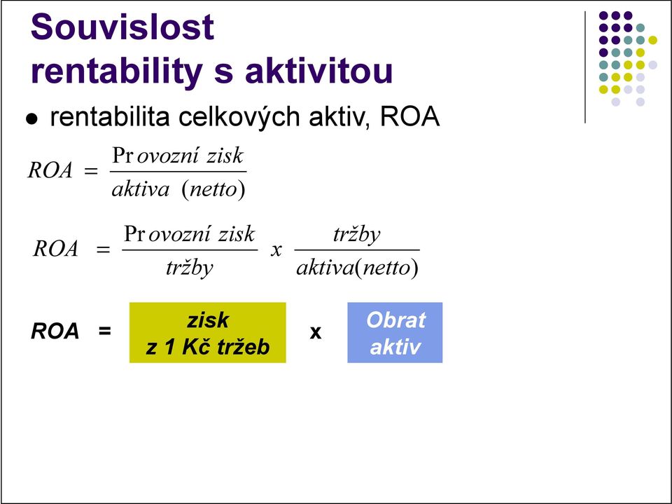 (netto) ROA = Pr ovozní tržby zisk tržby