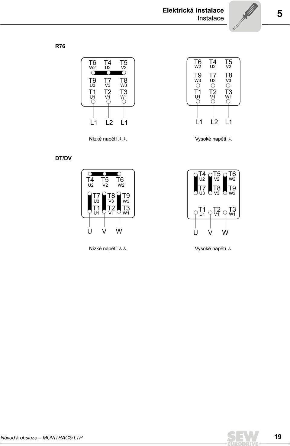 napětí DT/DV T4 T5 T6 U2 V2 W2 T7 T8 T9 U3 U1 V3 V1 W3 T1 T2 T3 W1 T4 T5 T6 U2 V2 W2 T7 T8 T9