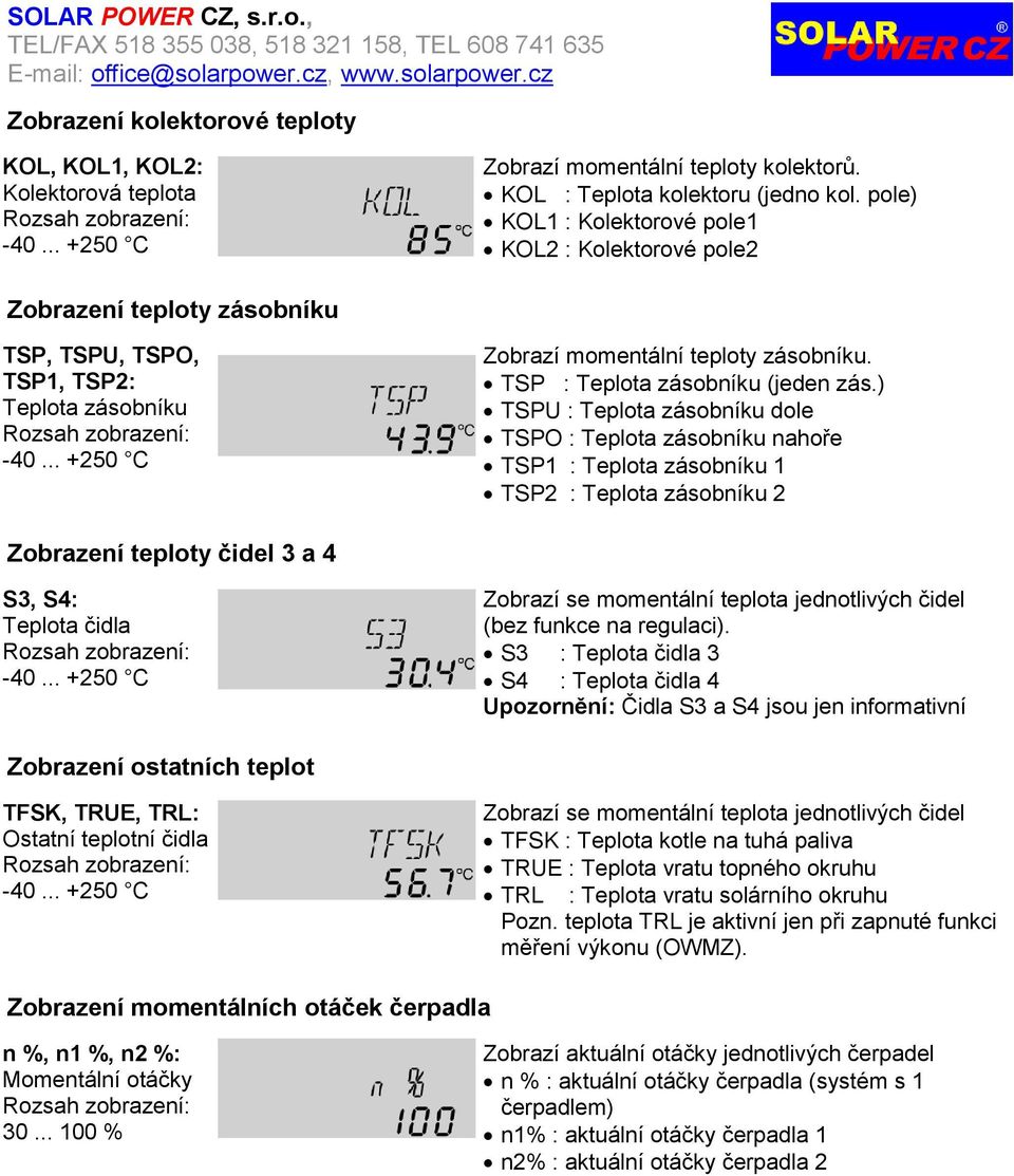 TSP : Teplota zásobníku (jeden zás.