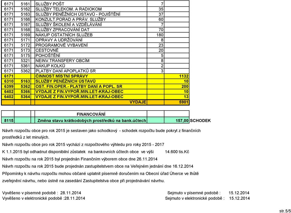 6171 5169 NÁKUP OSTATNÍCH SLUŽEB 180 strav,.elreviz.bud.., 25 energ.audit budov, rádio, kontrola has.přístr.