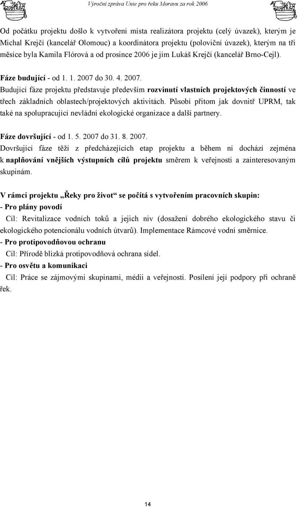 do 30. 4. 2007. Budující fáze projektu představuje především rozvinutí vlastních projektových činností ve třech základních oblastech/projektových aktivitách.