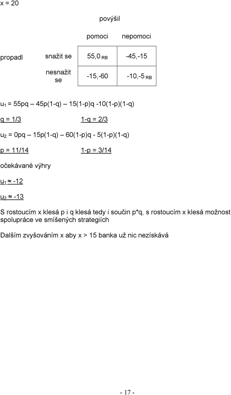 u 1-12 u 2-13 S rostoucím x klesá p i q klesá tedy i součin p*q, s rostoucím x klesá možnost
