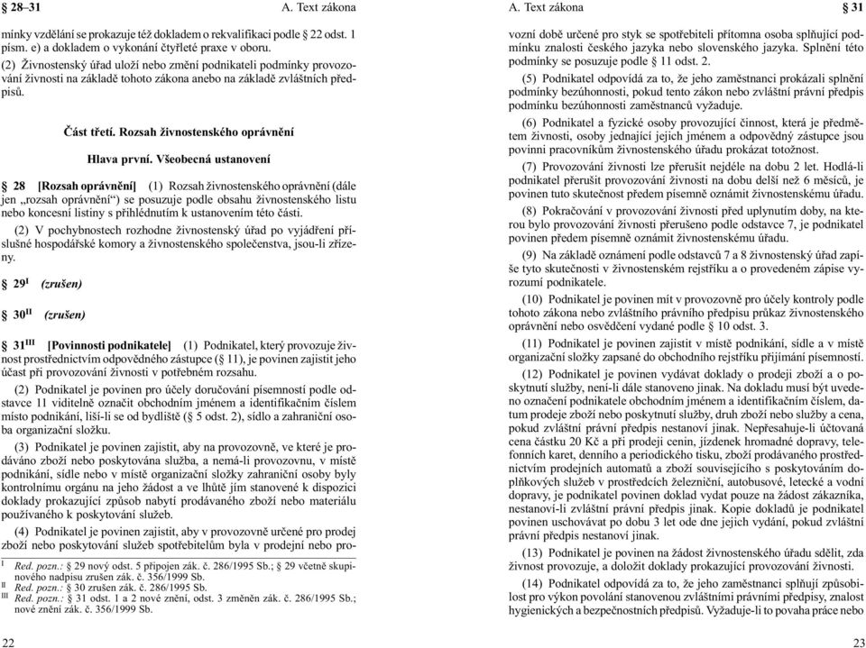 Všeobecná ustanovení 28 [Rozsah oprávnìní] (1) Rozsah živnostenského oprávnìní (dále jen rozsah oprávnìní ) se posuzuje podle obsahu živnostenského listu nebo koncesní listiny s pøihlédnutím k