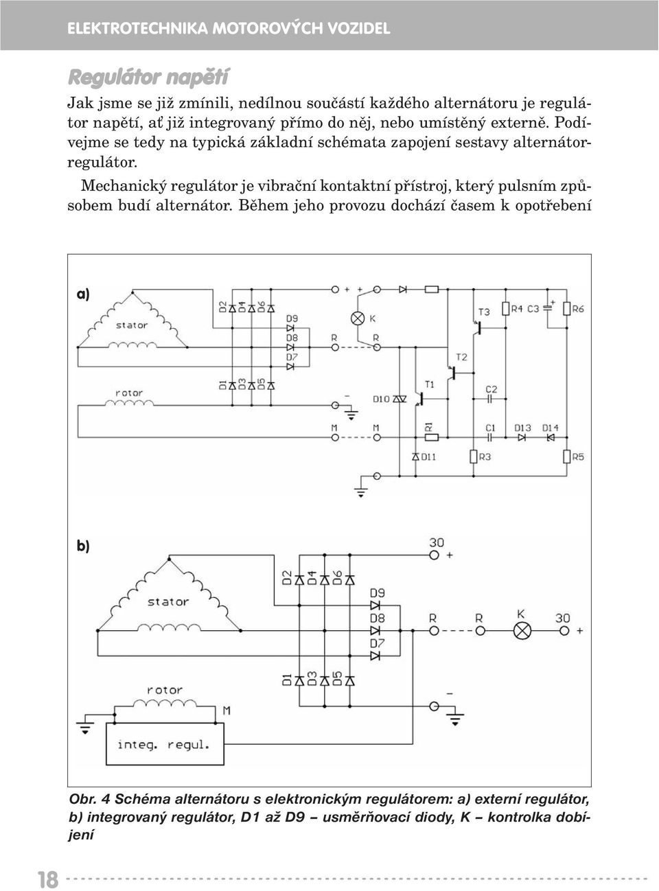Mechanický regulátor je vibrační kontaktní přístroj, který pulsním způsobem budí alternátor. Během jeho provozu dochází časem k opotřebení a) b) Obr.