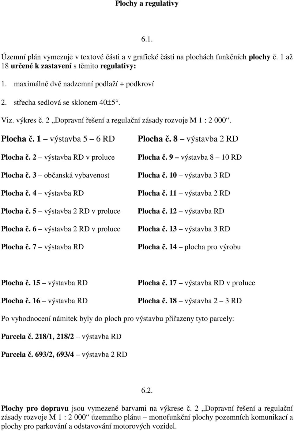 2 výstavba RD v proluce Plocha č. 3 občanská vybavenost Plocha č. 4 výstavba RD Plocha č. 5 výstavba 2 RD v proluce Plocha č. 6 výstavba 2 RD v proluce Plocha č. 7 výstavba RD Plocha č.