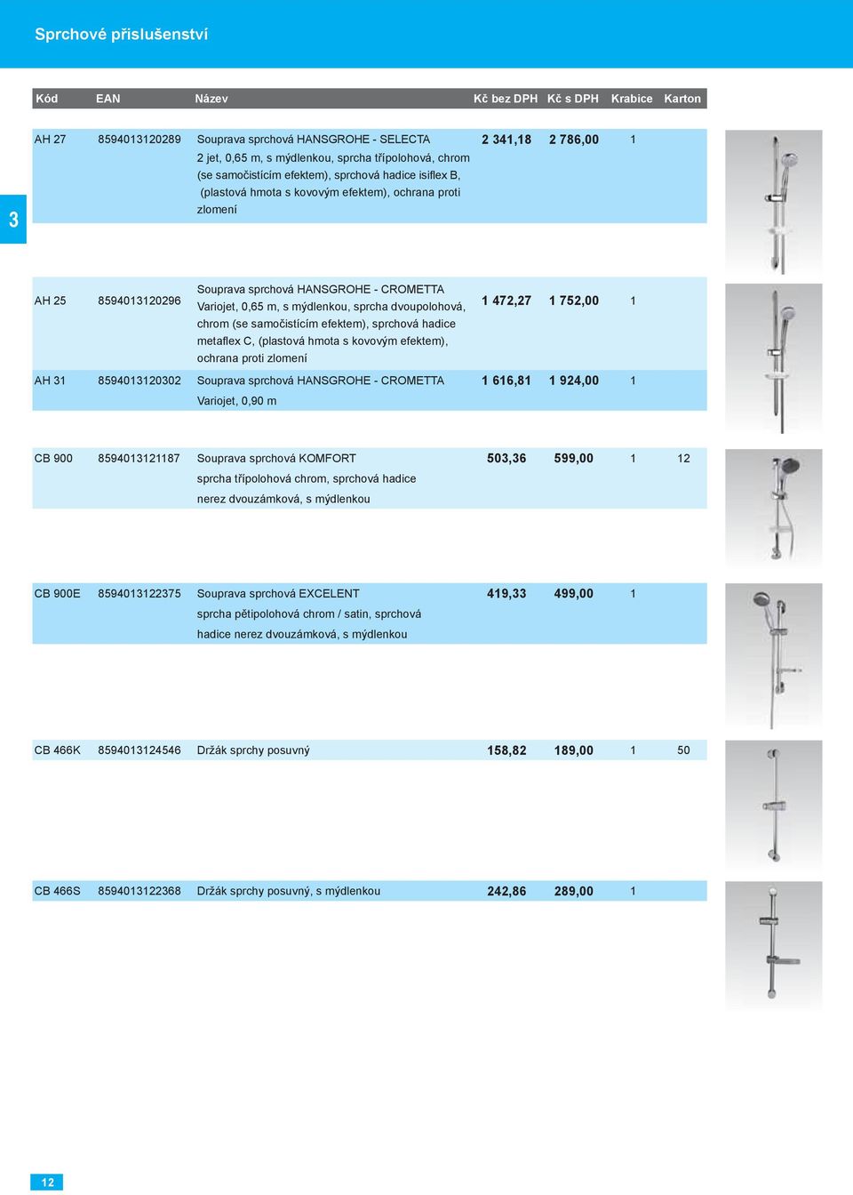 mýdlenkou, sprcha dvoupolohová, chrom (se samočistícím efektem), sprchová hadice metafl ex C, (plastová hmota s kovovým efektem), ochrana proti zlomení 1 472,27 1 752,00 1 AH 31 8594013120302