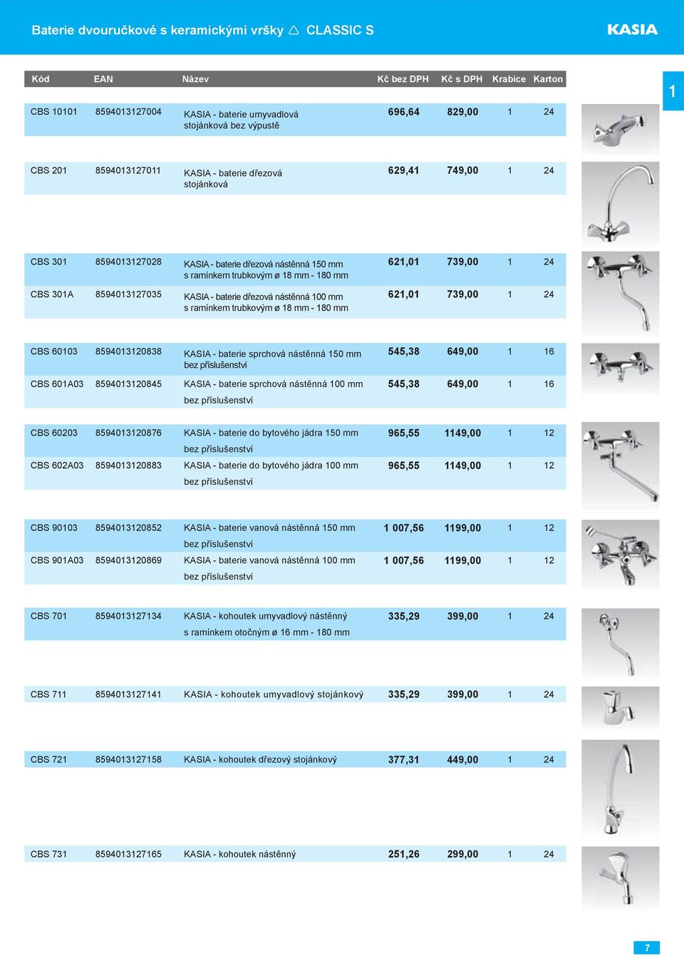 KASIA - baterie dřezová nástěnná 100 mm s ramínkem trubkovým ø 18 mm - 180 mm 621,01 739,00 1 24 621,01 739,00 1 24 CBS 60103 8594013120838 KASIA - baterie sprchová nástěnná 150 mm bez příslušenství