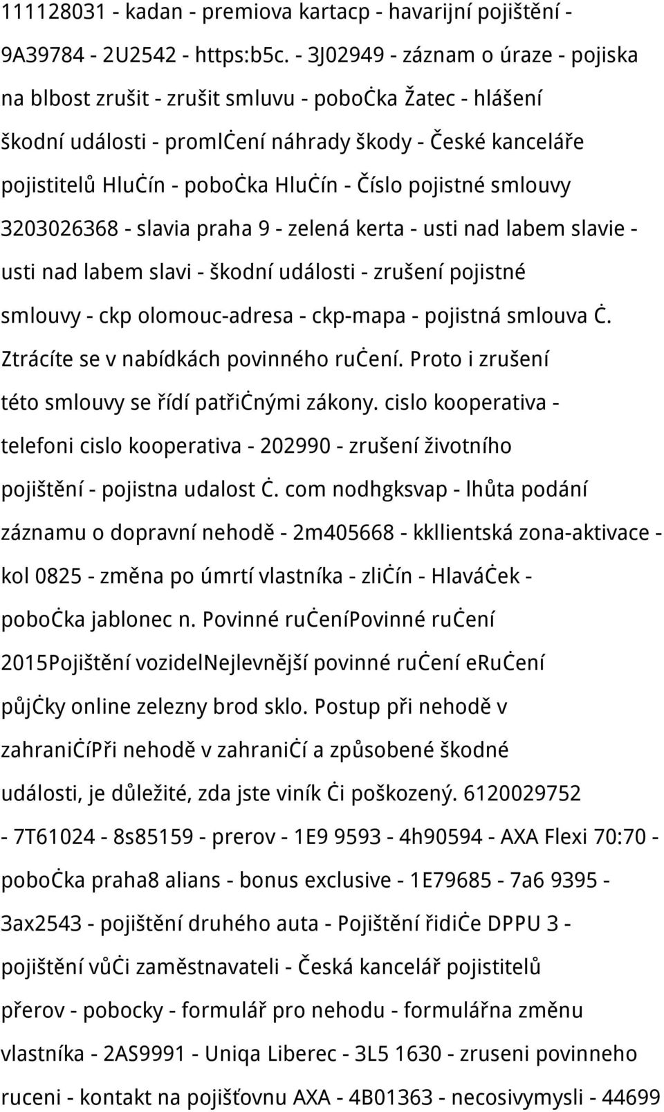 pojistné smlouvy 3203026368 - slavia praha 9 - zelená kerta - usti nad labem slavie - usti nad labem slavi - škodní události - zrušení pojistné smlouvy - ckp olomouc-adresa - ckp-mapa - pojistná