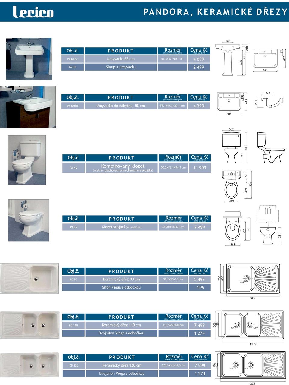 sedátka) Keramický dřez 90 36,8x51x38,1 90,5x50x26 7 499 5 499 Sifon Viega s odbočkou 599 Keramický dřez 110 PANDORA, KERAMICKÉ DŘEZY 58,1x44,3x20,1