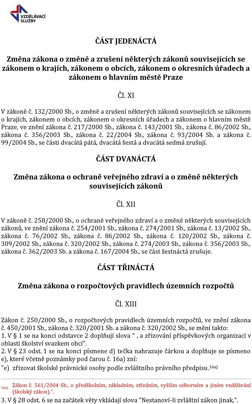 , zákona č. 143/2001 Sb., zákona č. 86/2002 Sb., zákona č. 356/2003 Sb., zákona č. 22/2004 Sb., zákona č. 93/2004 Sb. a zákona č. 99/2004 Sb.