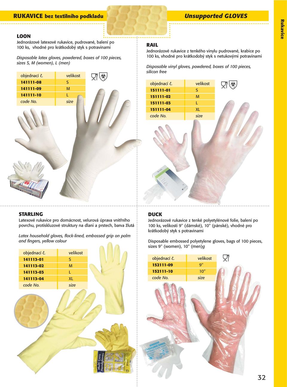 Disposable vinyl gloves, powdered, boxes of 100 pieces, silicon free 151111-01 S 151111-02 M 151111-03 L 151111-04 XL Rukavice STARLING Latexové rukavice pro domácnost, velurová úprava vnitřního