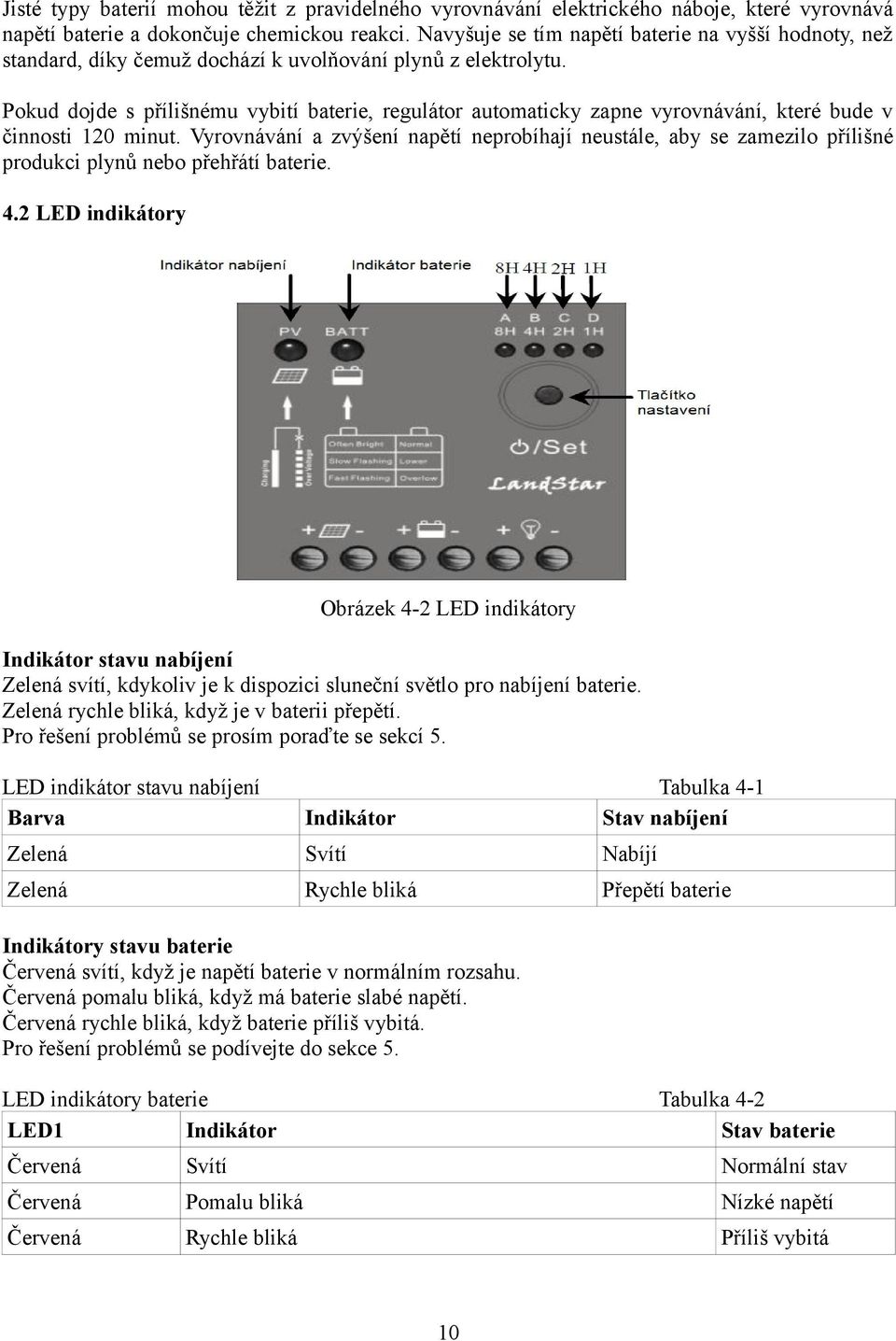 Pokud dojde s přílišnému vybití baterie, regulátor automaticky zapne vyrovnávání, které bude v činnosti 120 minut.