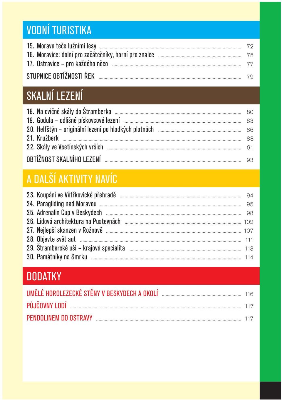 .. 91 OBTÍŽNOST SKALNÍHO LEZENÍ... 93 A DALŠÍ AKTIVITY NAVÍC 23. Koupání ve Větřkovické přehradě... 94 24. Paragliding nad Moravou... 95 25. Adrenalin Cup v Beskydech... 98 26.