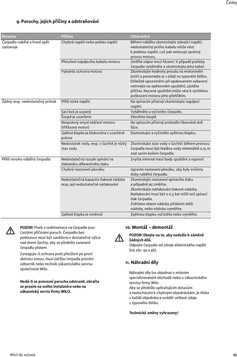 průřez kabelu může vést k poklesu napětí, což pak omezuje správný provoz motoru. Přerušení napájecího kabelu motoru Změřte odpor mezi fázemi.