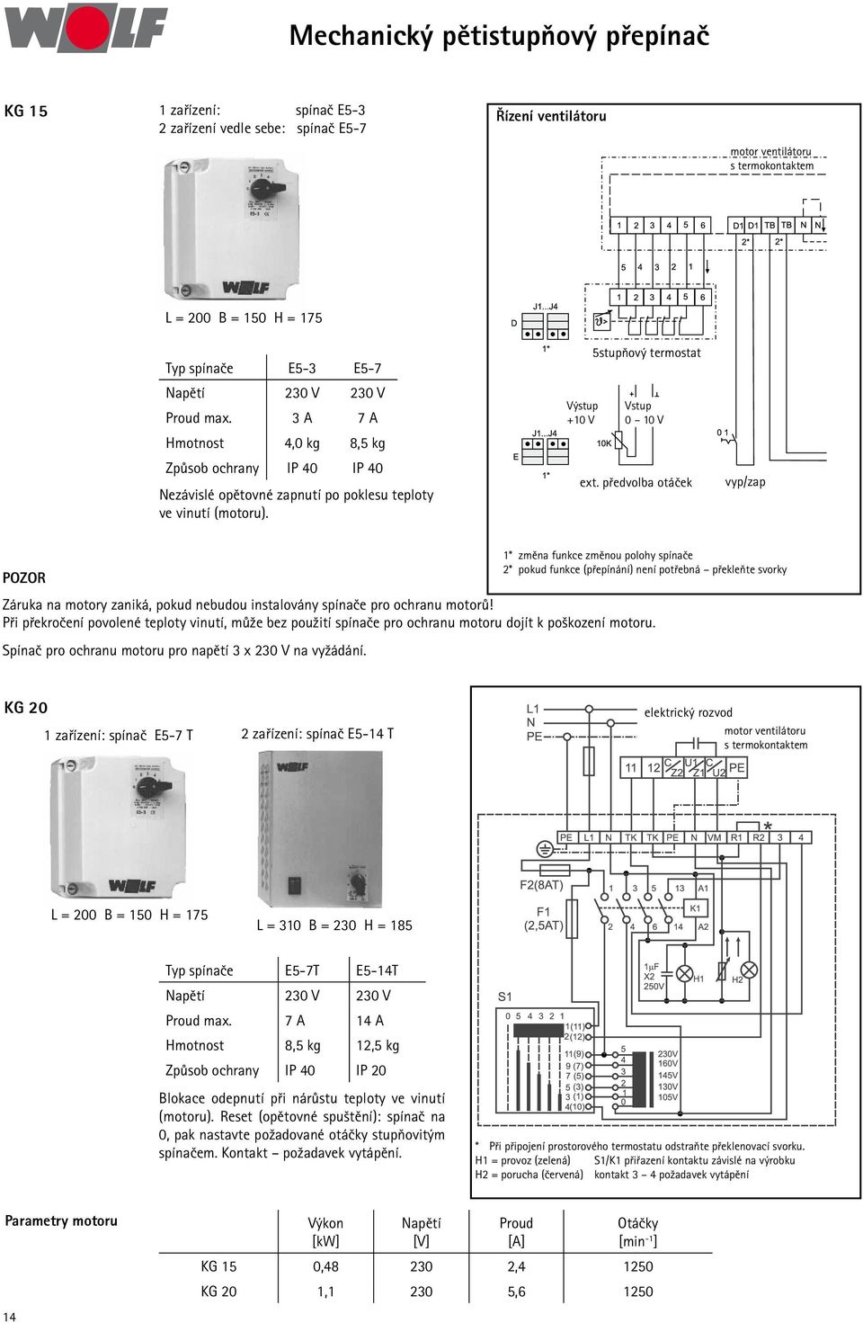 Výstup +10 V 5stupňový termostat Vstup 0 10 V ext.