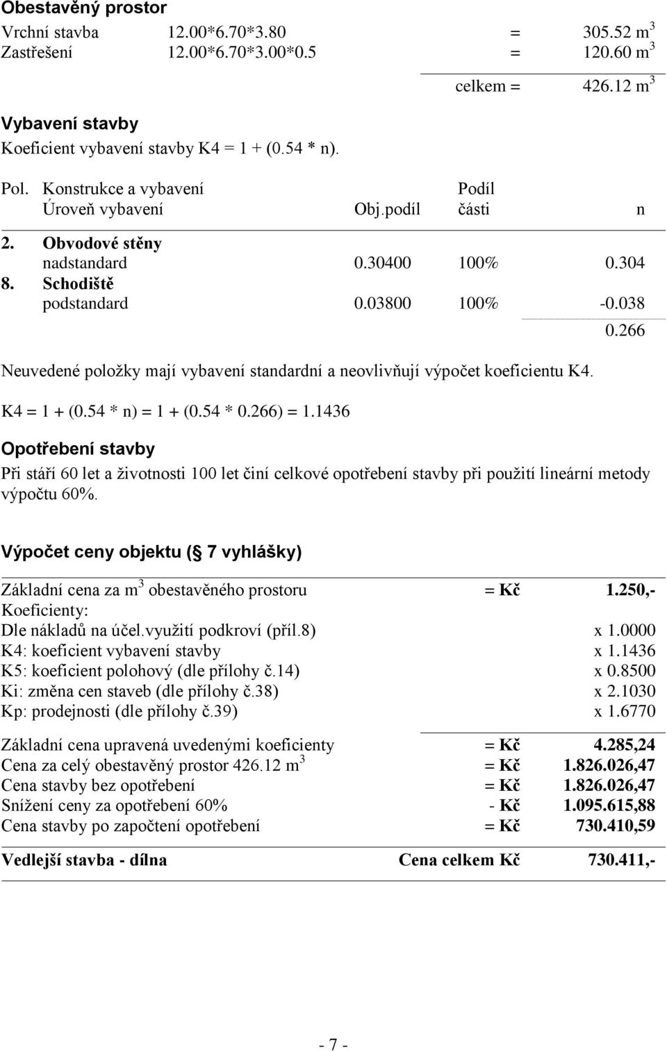 266 Neuvedené položky mají vybavení standardní a neovlivňují výpočet koeficientu K4. K4 = 1 + (0.54 * n) = 1 + (0.54 * 0.266) = 1.