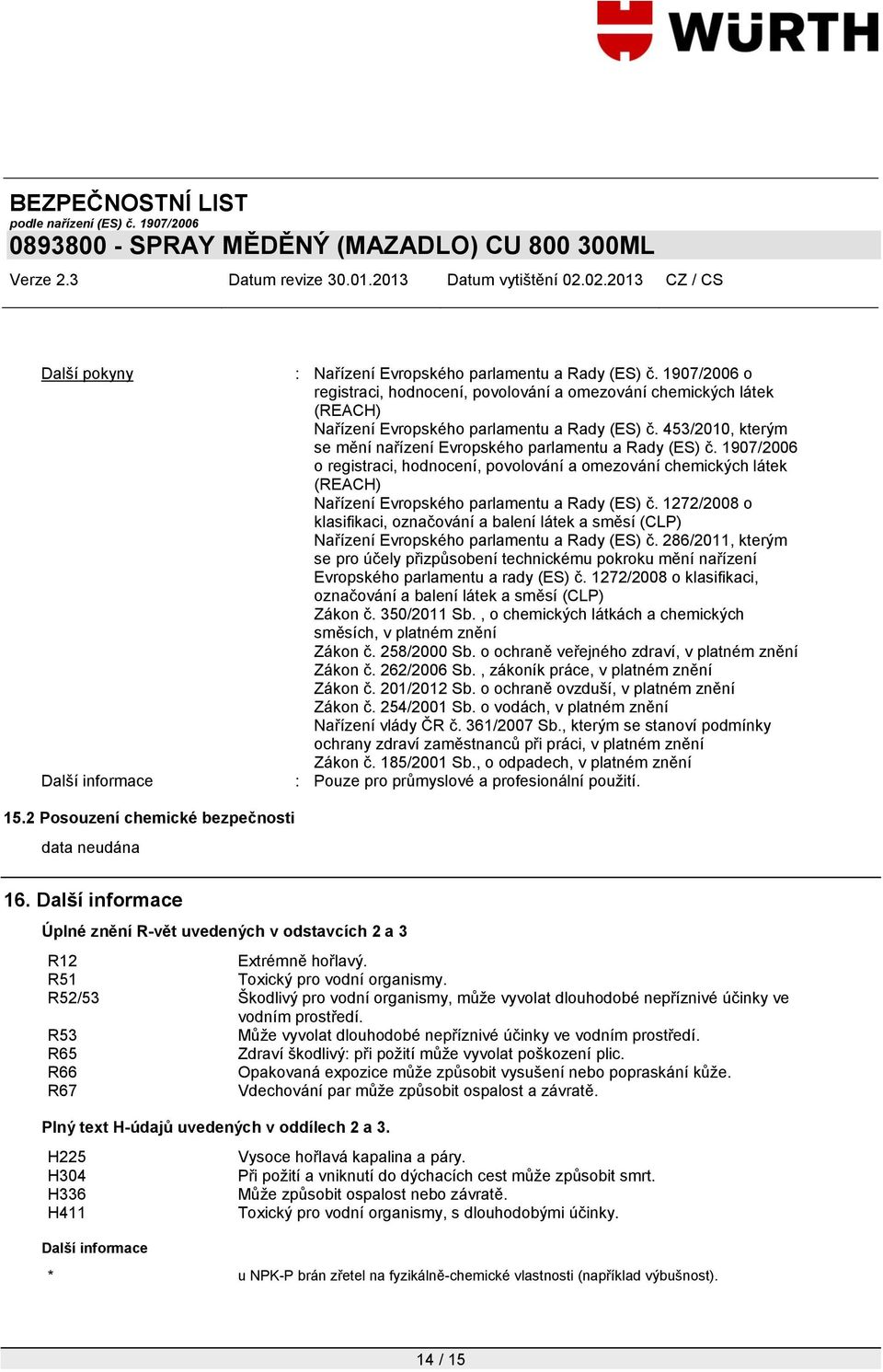 1907/2006 o registraci, hodnocení, povolování a omezování chemických látek (REACH) Nařízení Evropského parlamentu a Rady (ES) č.