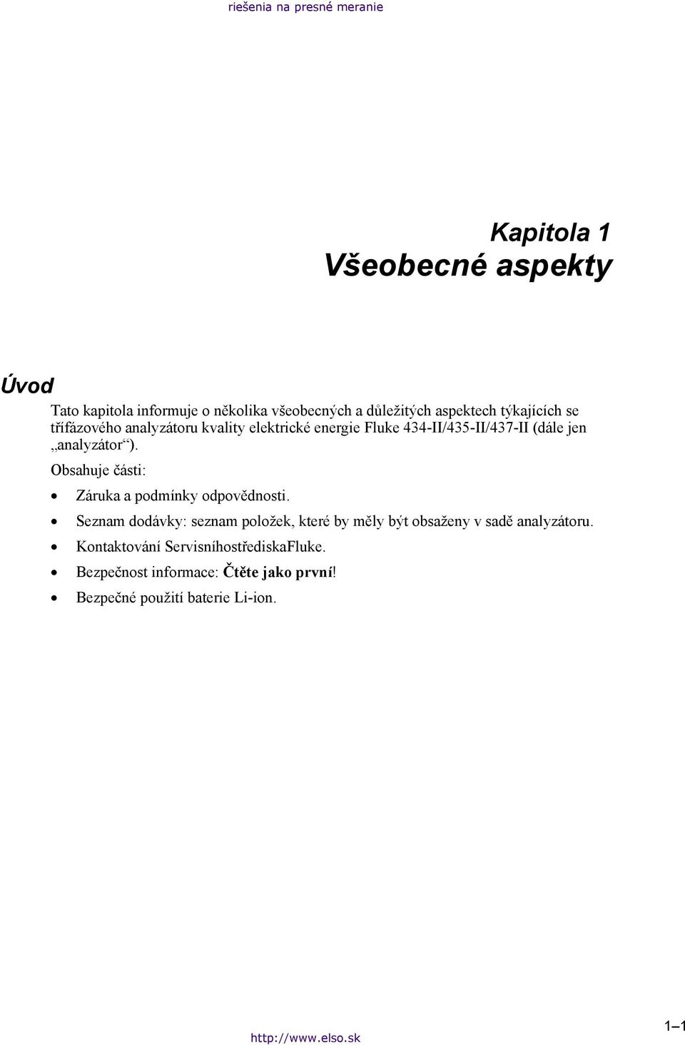 ). Obsahuje části: Záruka a podmínky odpovědnosti.