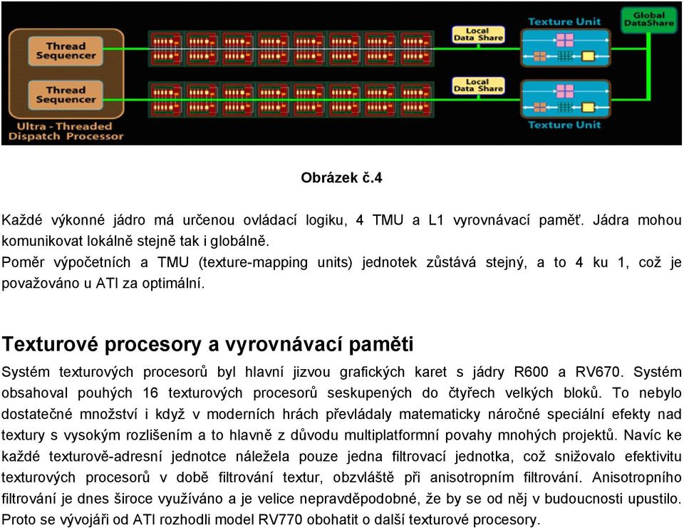 Texturové procesory a vyrovnávací paměti Systém texturových procesorů byl hlavní jizvou grafických karet s jádry R600 a RV670.