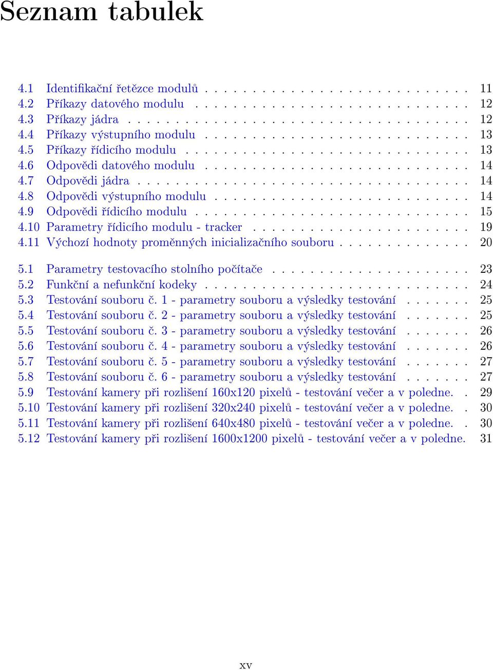 .......................... 14 4.9 Odpov di ídicího modulu............................. 15 4.10 Parametry ídicího modulu - tracker....................... 19 4.