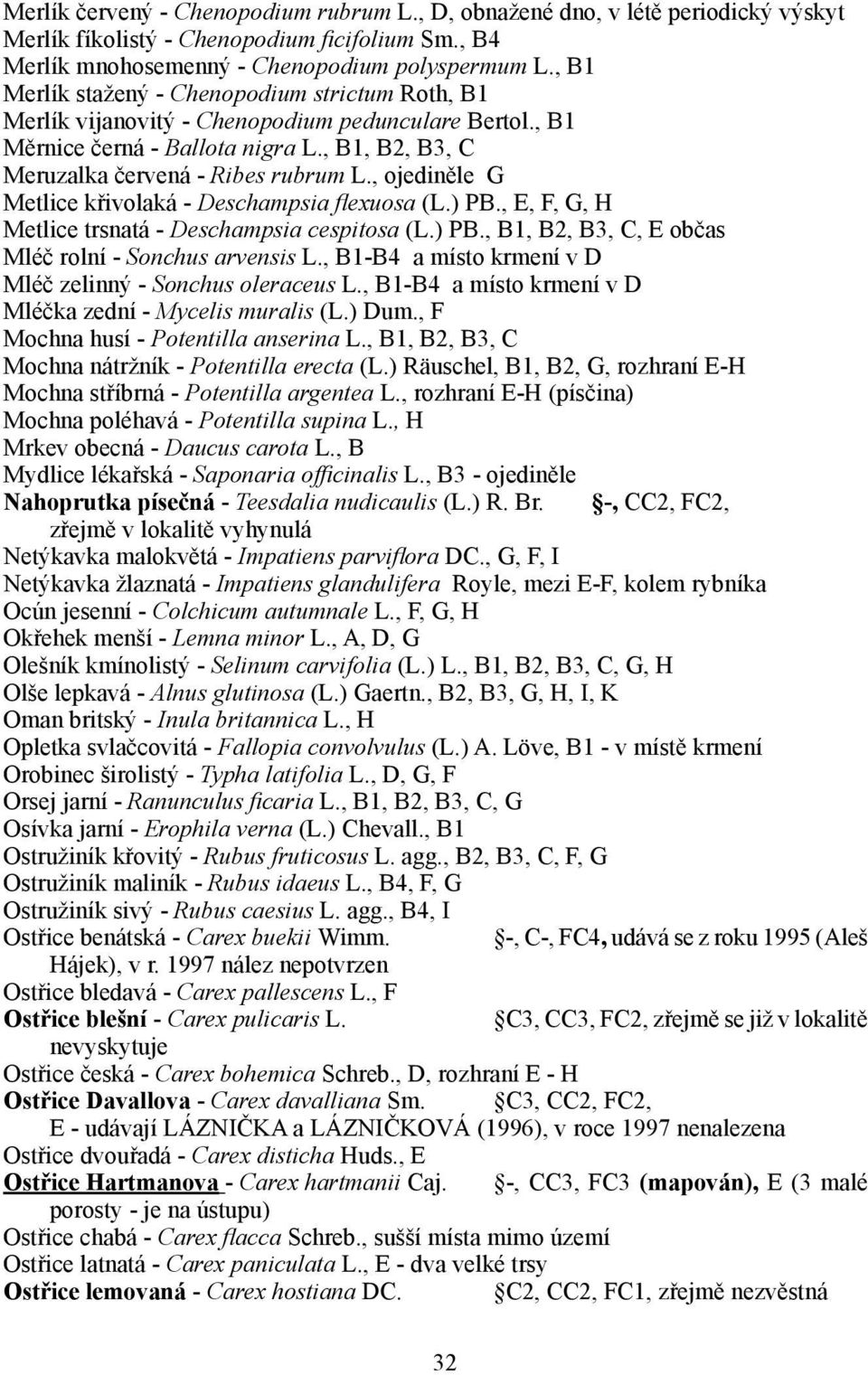 , ojediněle G Metlice křivolaká - Deschampsia flexuosa (L.) PB., E, F, G, H Metlice trsnatá - Deschampsia cespitosa (L.) PB., B1, B2, B3, C, E občas Mléč rolní - Sonchus arvensis L.