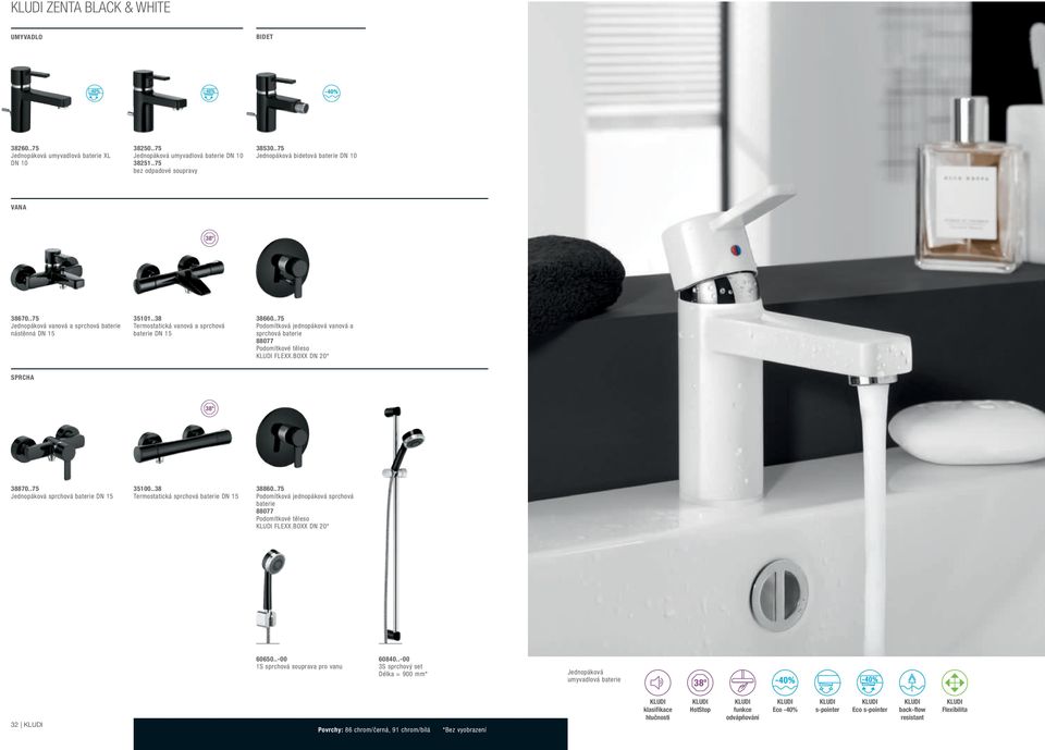 .75 Jednopáková sprchová DN 15 35100..38 Termostatická sprchová DN 15 38860..75 Podomítková jednopáková sprchová 88077 FLEXX.BOXX DN 20* 60650..-00 1S sprchová souprava pro vanu 60840.