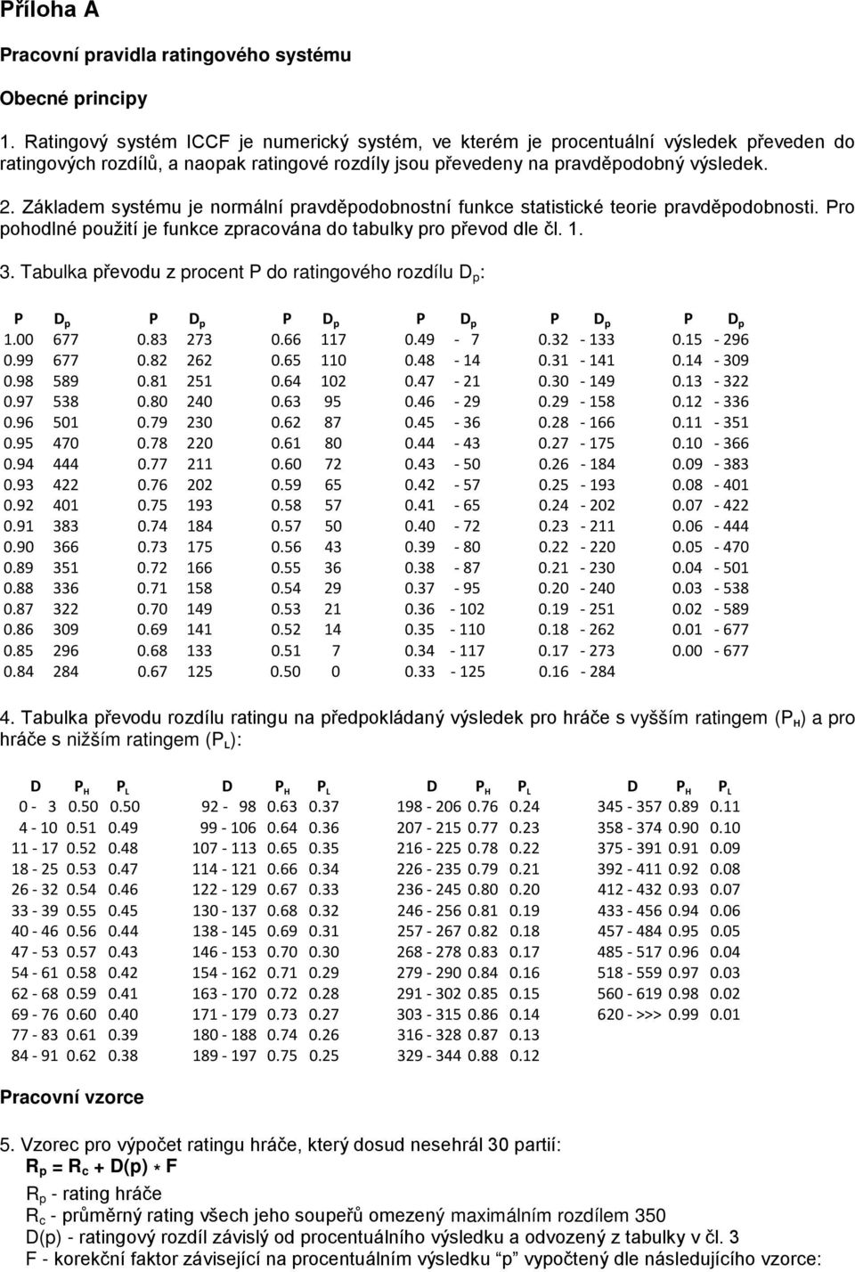 Základem systému je normální pravděpodobnostní funkce statistické teorie pravděpodobnosti. Pro pohodlné použití je funkce zpracována do tabulky pro převod dle čl. 1. 3.