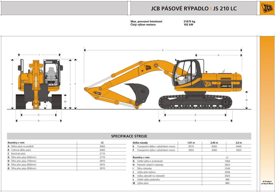 násady 1,91 m 2,40 m,0 m E Transportní délka s výložníkem mono 9570 9560 9440 F Transportní výška s výložníkem mono 055 060 025 Rozměry v mm LC G Světlá výška k