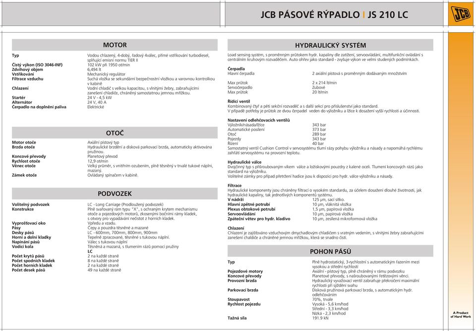 MOTOR Vodou chlazený, 4-dobý, řadový 4válec, přímé vstřikování turbodiesel, splňující emisní normu TIER II 102 kw při 1950 ot/min 6,494 lt Mechanický regulátor Suchá vložka se sekundární bezpečnostní