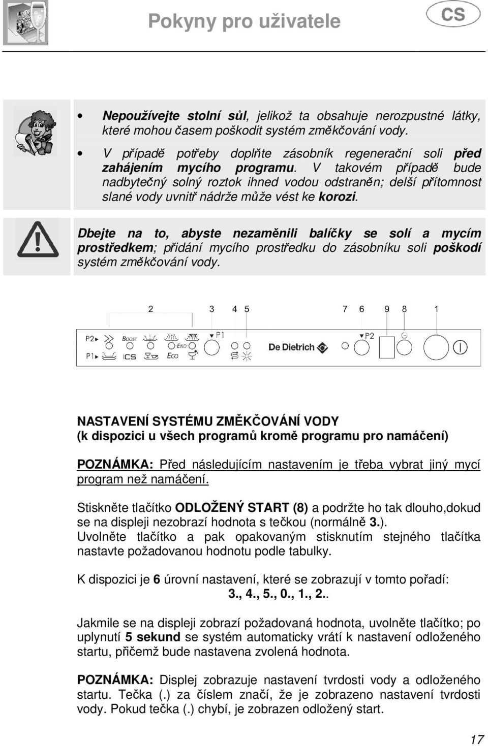 Dbejte na to, abyste nezaměnili balíčky se solí a mycím prostředkem; přidání mycího prostředku do zásobníku soli poškodí systém změkčování vody.