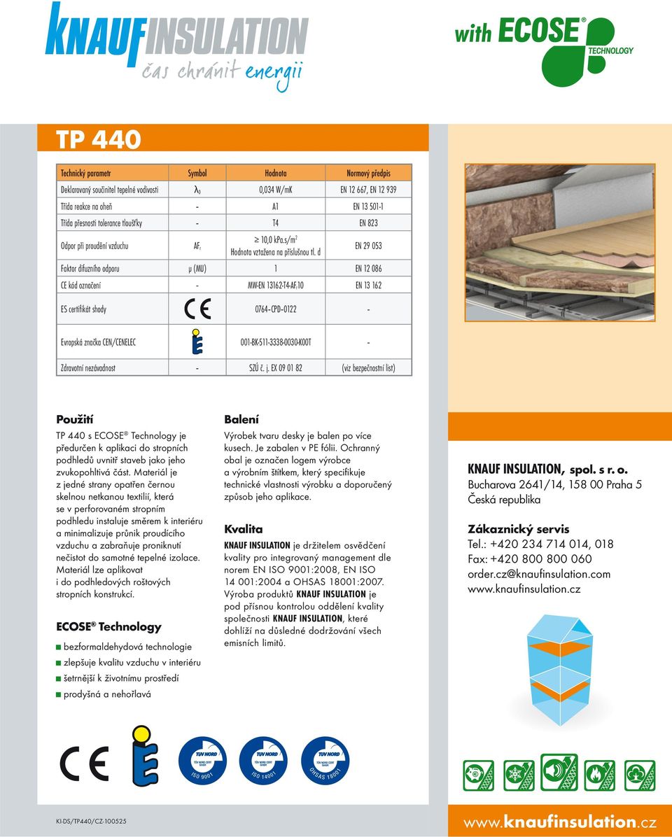 d EN 29 053 Faktor difuzního odporu μ (MU) 1 EN 12 086 CE kód označení MW-EN 13162-T4-AF r10 EN 13 162 ES certifikát shody 0764 CPD 0122 Evropská značka CEN/CENELEC 001-BK-511-3338-0030-K00T