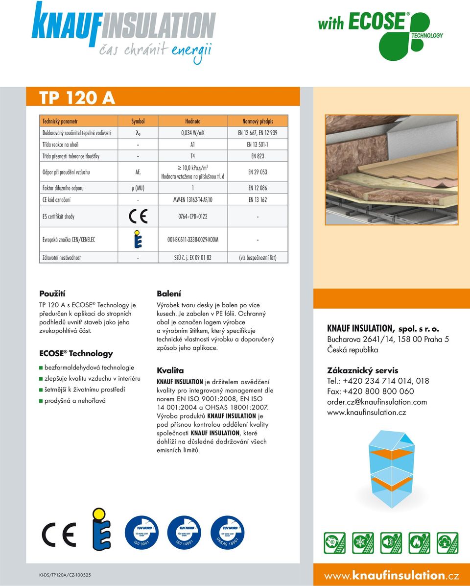 d EN 29 053 Faktor difuzního odporu μ (MU) 1 EN 12 086 CE kód označení MW-EN 13162-T4-AF r10 EN 13 162 ES certifikát shody 0764 CPD 0122 Evropská značka CEN/CENELEC 001-BK-511-3338-0029-K00M