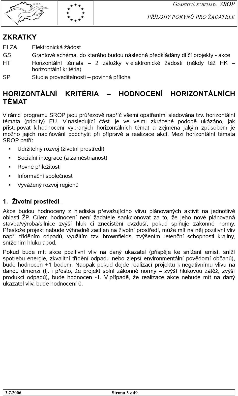 horizontální témata (priority) EU.