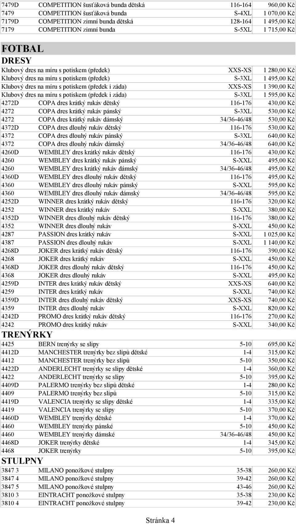 XXS-XS 1 390,00 Kč Klubový dres na míru s potiskem (předek i záda) S-3XL 1 595,00 Kč 4272D COPA dres krátký rukáv dětský 116-176 430,00 Kč 4272 COPA dres krátký rukáv pánský S-3XL 530,00 Kč 4272 COPA