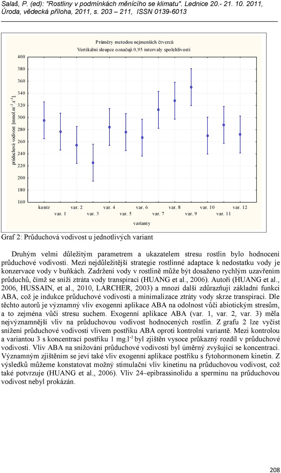 11 varianty Graf 2: Průduchová vodivost u jednotlivých variant Druhým velmi důležitým parametrem a ukazatelem stresu rostlin bylo hodnocení průduchové vodivosti.