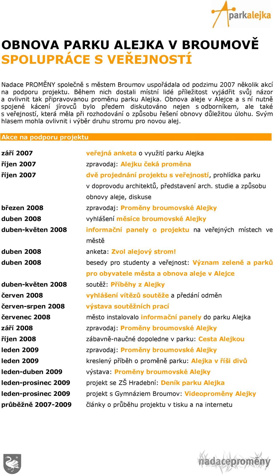 Obnova aleje v Alejce a s ní nutně spojené kácení jírovců bylo předem diskutováno nejen s odborníkem, ale také s veřejností, která měla při rozhodování o způsobu řešení obnovy důležitou úlohu.