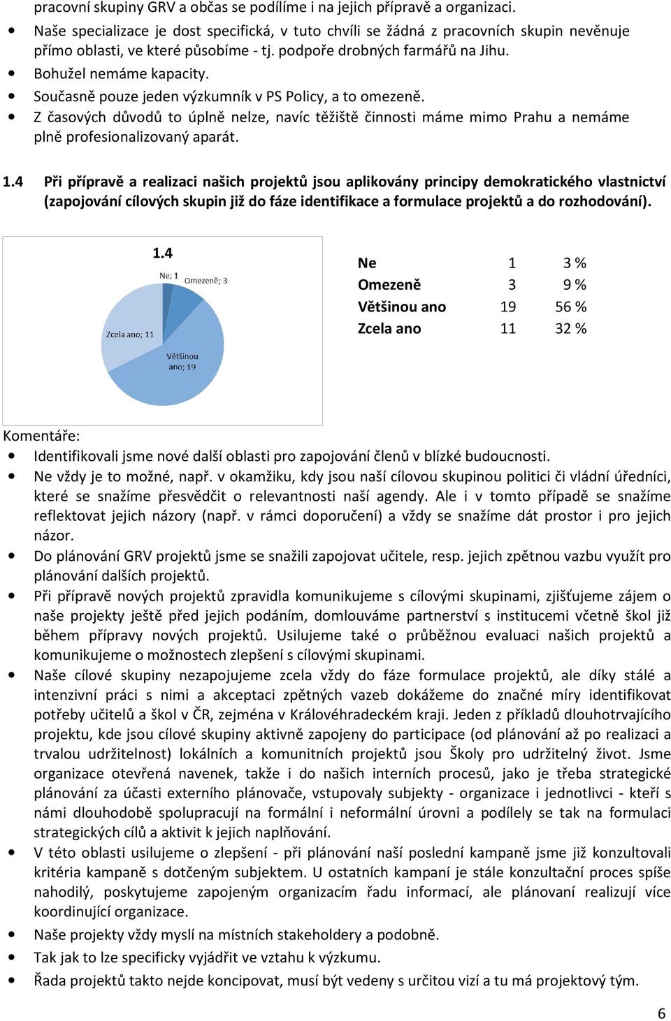 Současně pouze jeden výzkumník v PS Policy, a to omezeně. Z časových důvodů to úplně nelze, navíc těžiště činnosti máme mimo Prahu a nemáme plně profesionalizovaný aparát. 1.