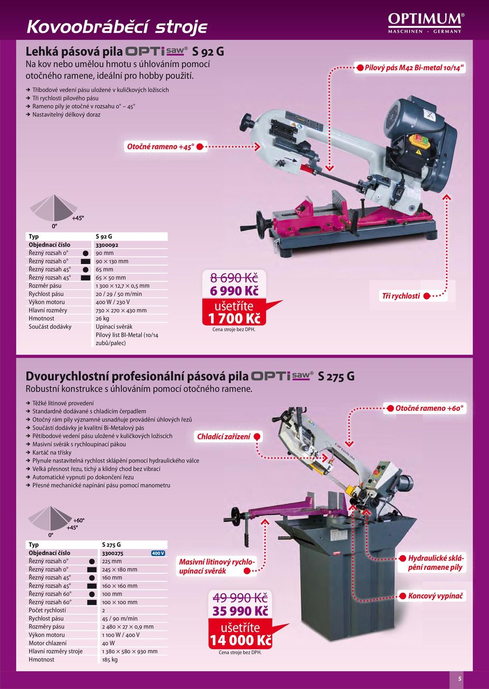 G Objednací číslo 3300092 Řezný rozsah 0 90 mm Řezný rozsah 0 90 130 mm Řezný rozsah 45 65 mm Řezný rozsah 45 65 50 mm Rozměr pásu 1 300 12,7 0,5 mm Rychlost pásu 20 / 29 / 50 m/min 400 W / 230 V