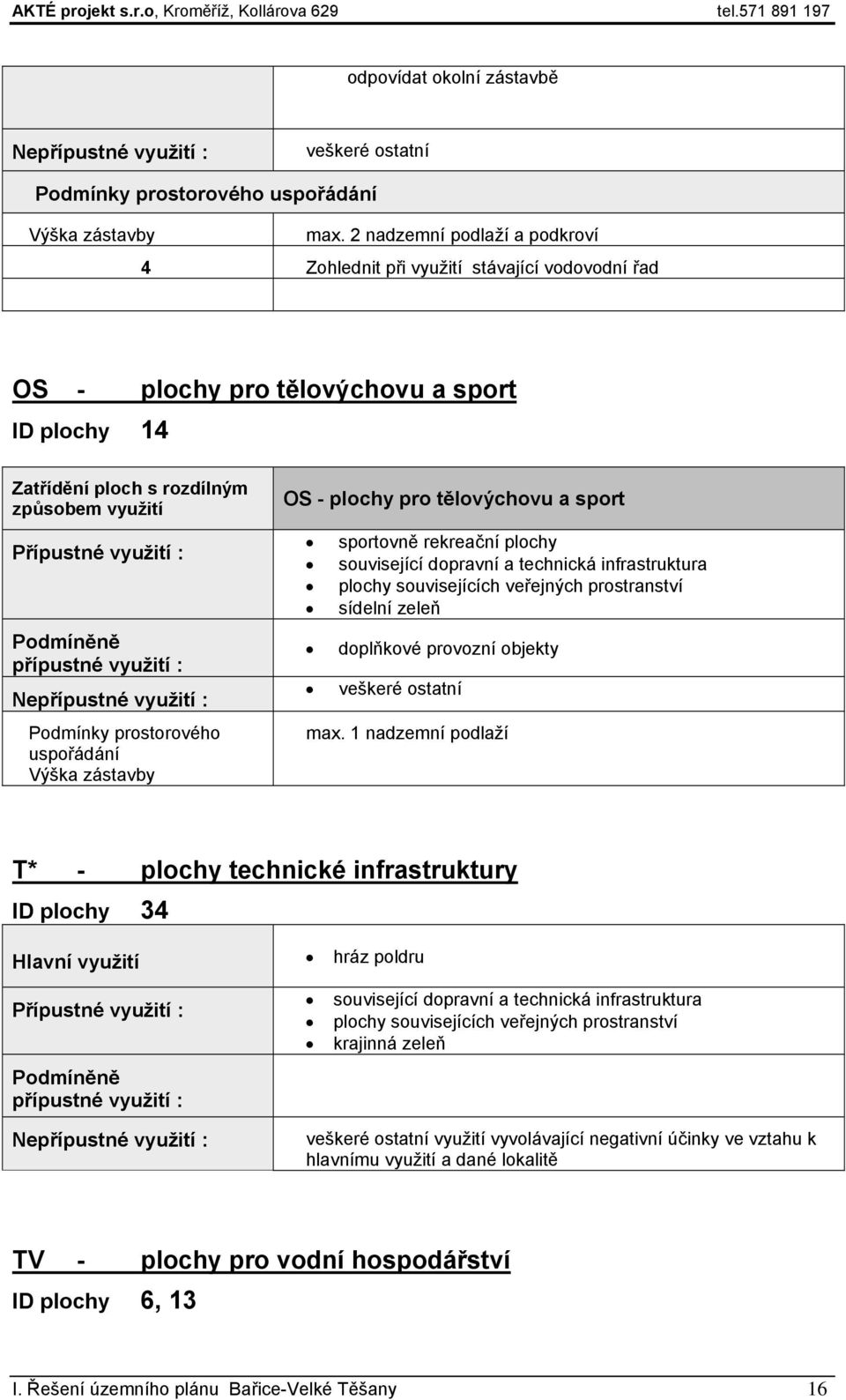 Výška zástavby OS - plochy pro tělovýchovu a sport sportovně rekreační plochy sídelní zeleň doplňkové provozní objekty max.