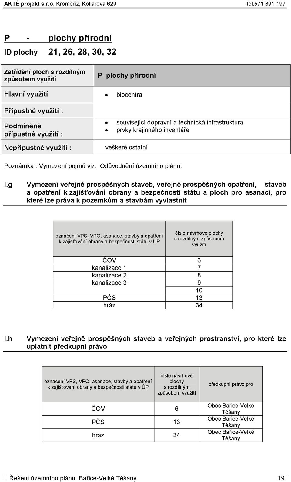 g Vymezení veřejně prospěšných staveb, veřejně prospěšných opatření, staveb a opatření k zajišťování obrany a bezpečnosti státu a ploch pro asanaci, pro které lze práva k pozemkům a stavbám